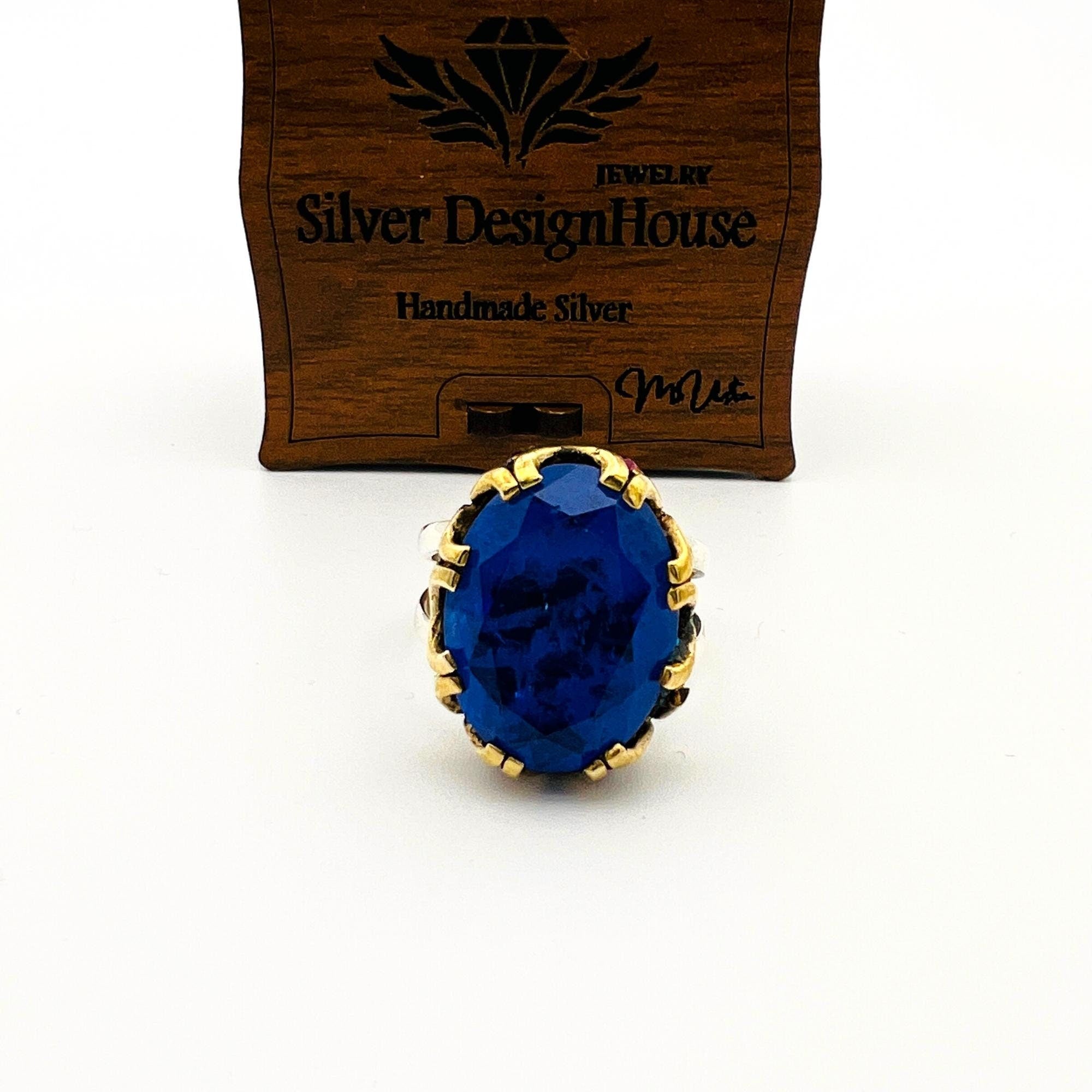 خاتم تورمالين أزرق يدوي الصنع للنساء - مجوهرات هدية أنيقة من الفضة الإسترلينية 925