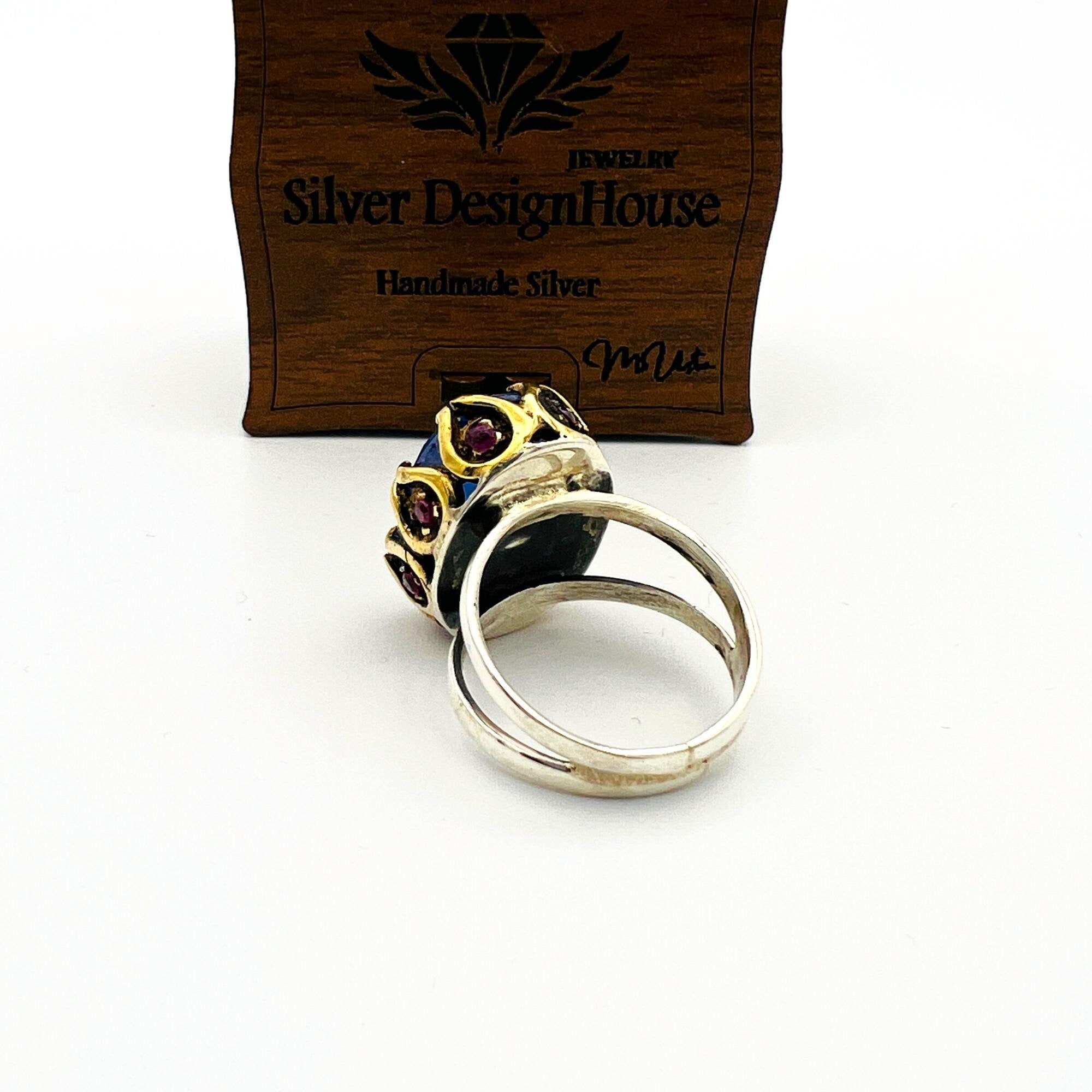 خاتم تورمالين أزرق يدوي الصنع للنساء - مجوهرات هدية أنيقة من الفضة الإسترلينية 925