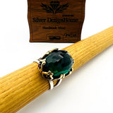 خاتم زمرد بيضاوي فاخر مصنوع يدويًا من الفضة الإسترلينية 925 للنساء - هدية مدروسة