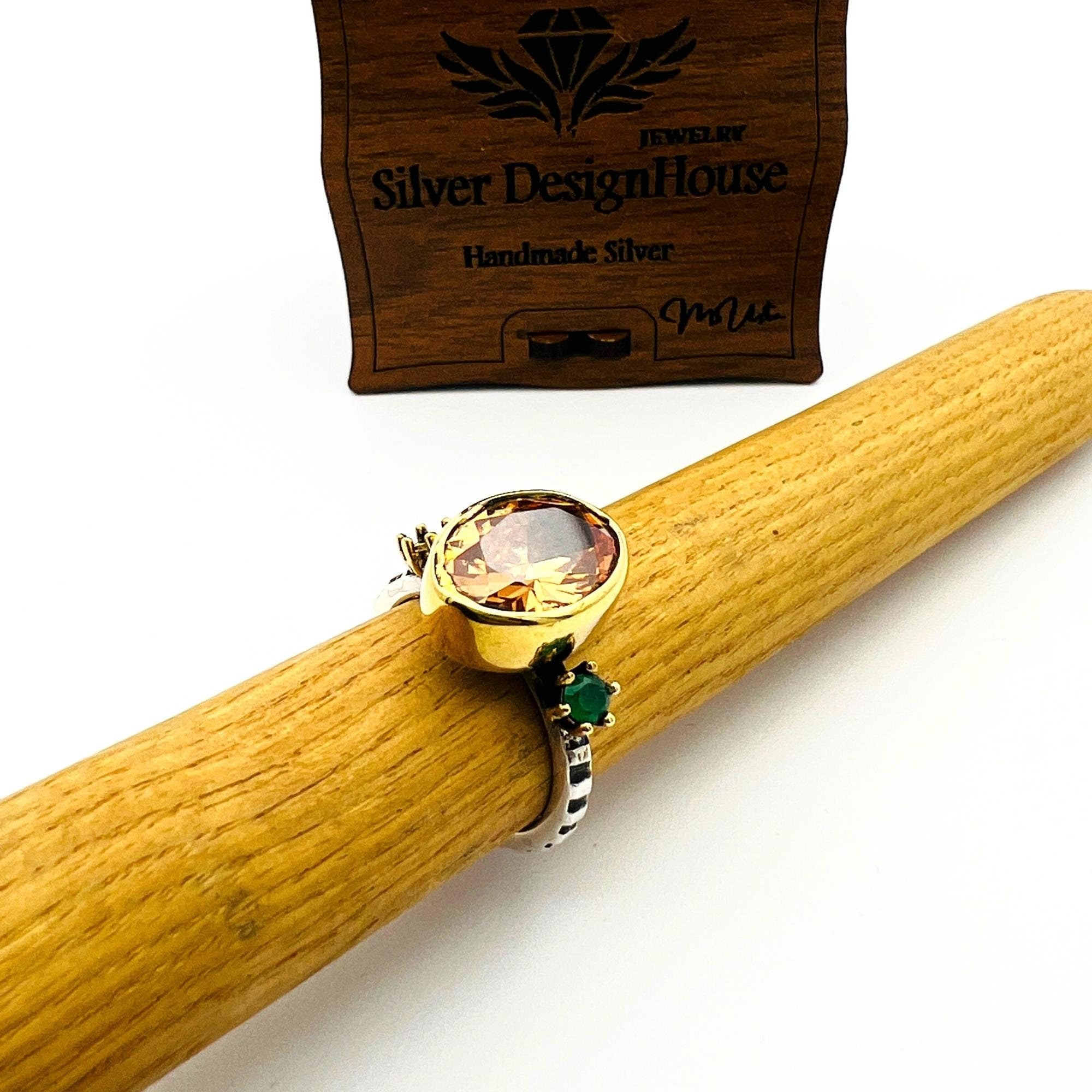 Handmade 925K Sterling Silver Citrine Ring for Women | Elegant Champagne Stone Gift