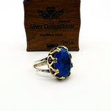 خاتم تورمالين أزرق يدوي الصنع للنساء - مجوهرات هدية أنيقة من الفضة الإسترلينية 925