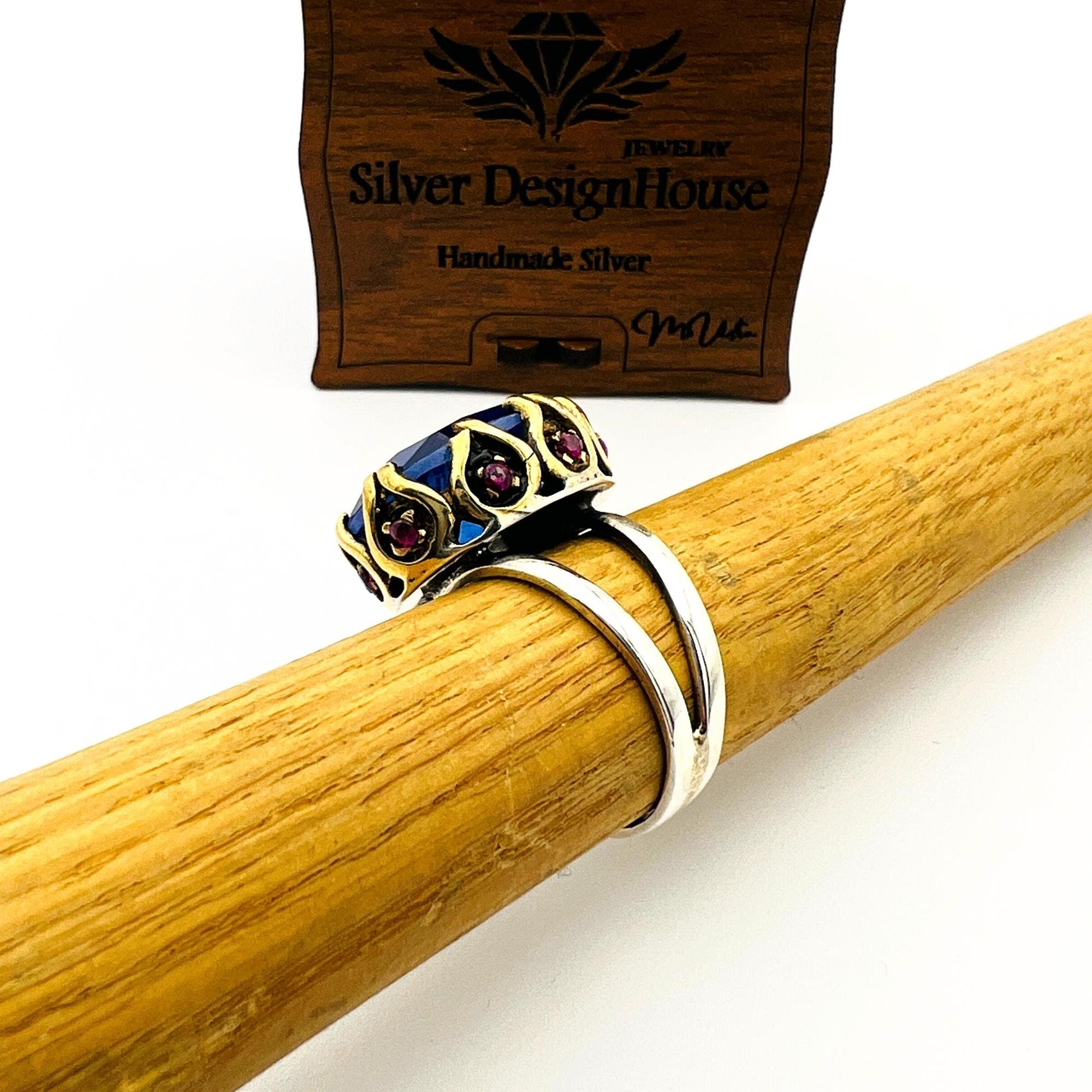 خاتم تورمالين أزرق يدوي الصنع للنساء - مجوهرات هدية أنيقة من الفضة الإسترلينية 925