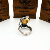 Turkish Handmade 925 Sterling Silver Blue Sandstone Women's Adjustable Ring - Vintage Style