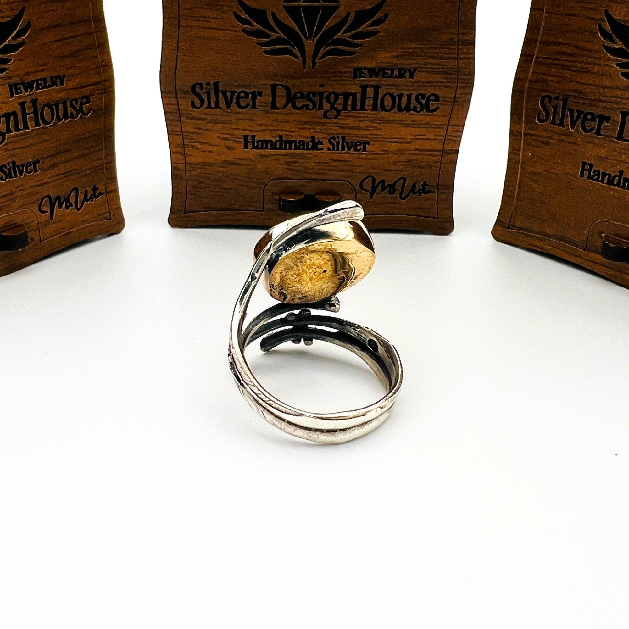 Turkish Handmade 925 Sterling Silver Blue Sandstone Women's Adjustable Ring - Vintage Style