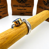 Turkish Handmade 925 Sterling Silver Blue Sandstone Women's Adjustable Ring - Vintage Style