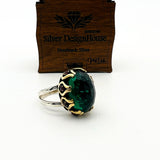 خاتم زمرد بيضاوي فاخر مصنوع يدويًا من الفضة الإسترلينية 925 للنساء - هدية مدروسة