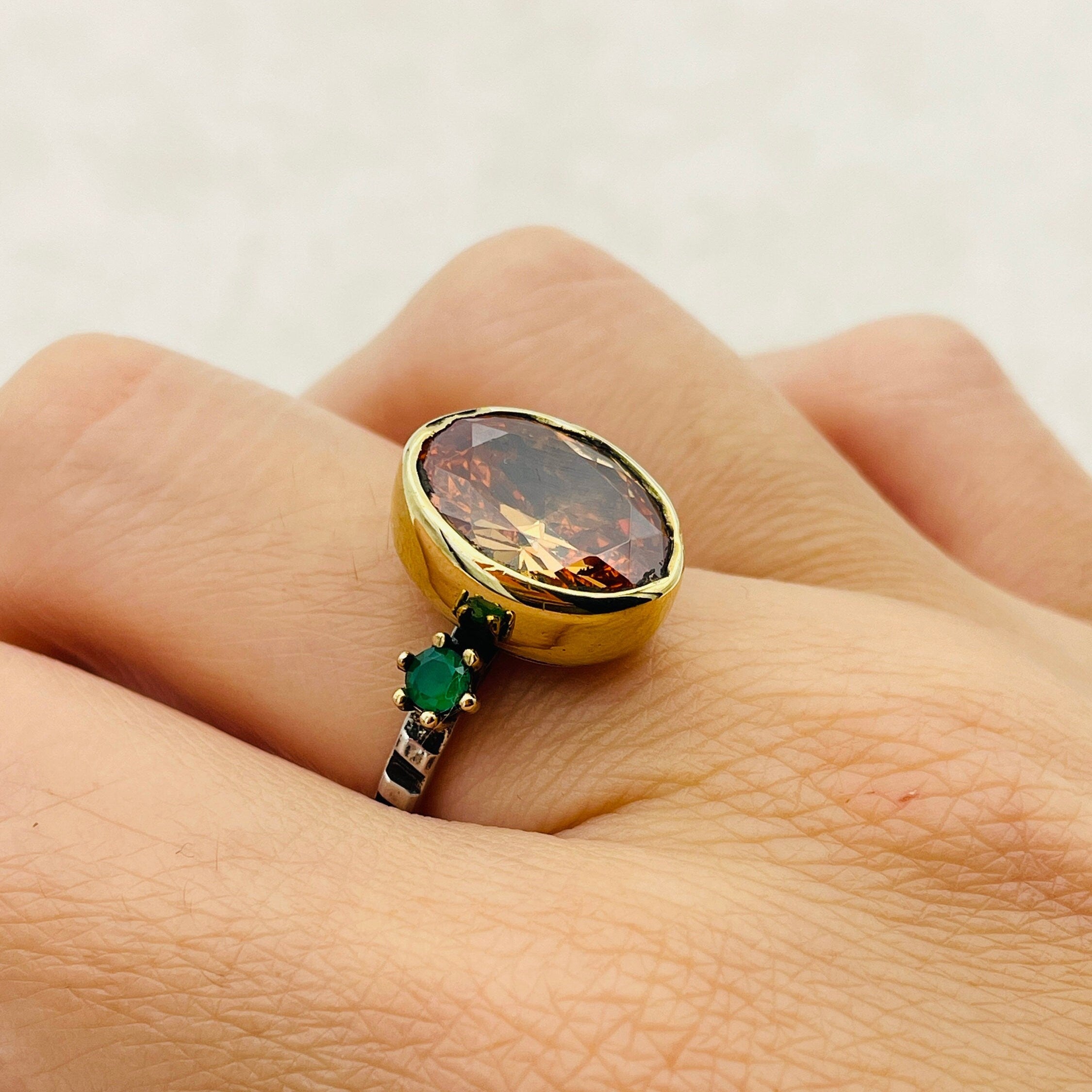 Handmade 925K Sterling Silver Citrine Ring for Women | Elegant Champagne Stone Gift