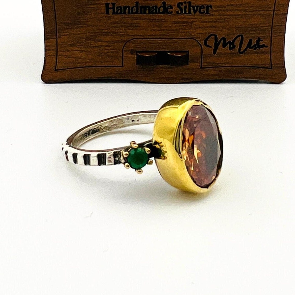 Handmade 925K Sterling Silver Citrine Ring for Women | Elegant Champagne Stone Gift