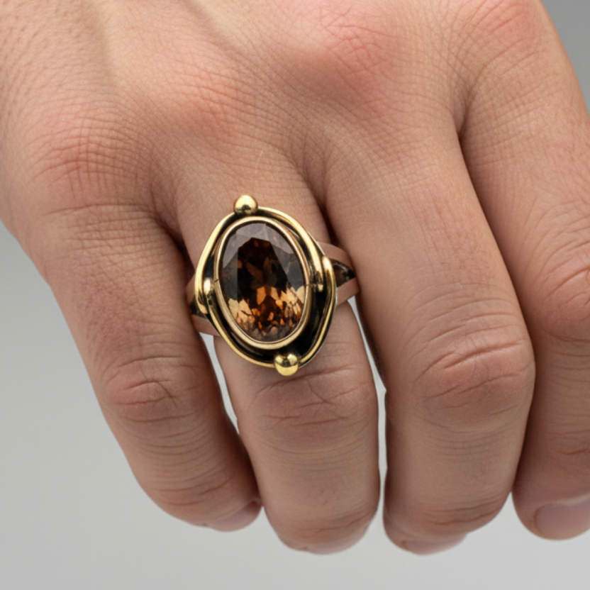 Bague en Citrine Champagne pour Femme Fait Main