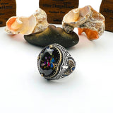 Exquisite Men's Mystic Topaz Oval Stone Silver Ring