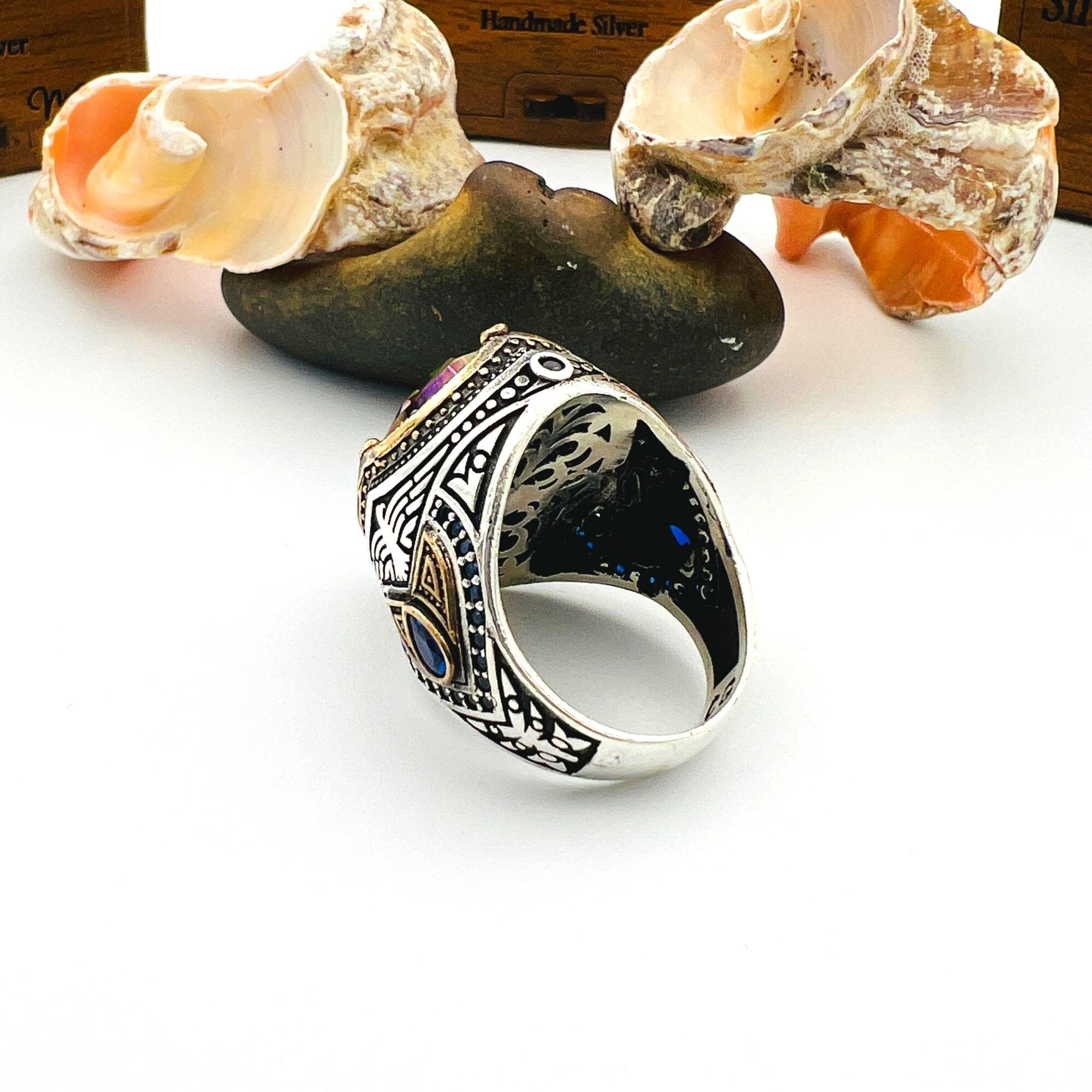 Exquisite Men's Mystic Topaz Oval Stone Silver Ring