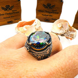 Exquisite Men's Mystic Topaz Oval Stone Silver Ring