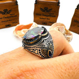 Exquisite Men's Mystic Topaz Oval Stone Silver Ring