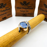 Turkish Handmade 925 Sterling Silver Blue Sandstone Women's Adjustable Ring - Vintage Style