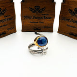 Turkish Handmade 925 Sterling Silver Blue Sandstone Women's Adjustable Ring - Vintage Style