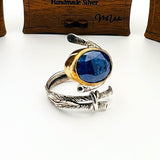 Turkish Handmade 925 Sterling Silver Blue Sandstone Women's Adjustable Ring - Vintage Style