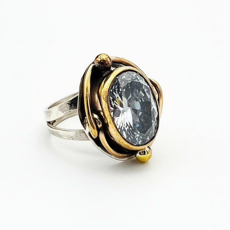 Bague ovale exquise faite à la main en argent sterling 925K avec zircon blanc pour femmes - Cadeau intemporel
