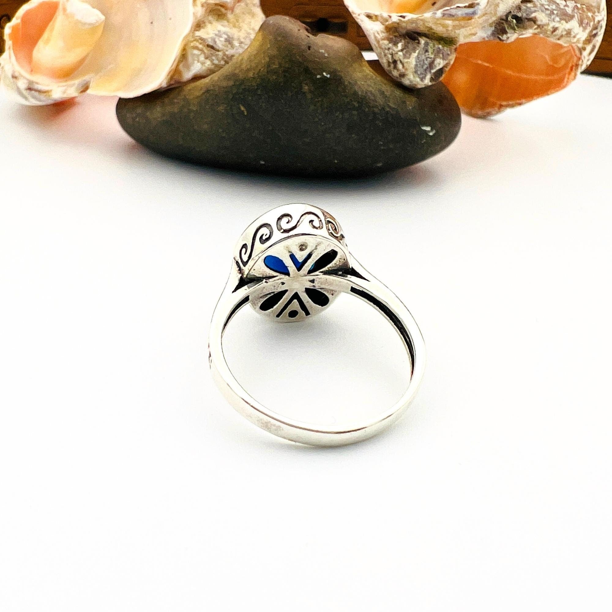 خاتم بيضاوي من الياقوت الأزرق الفاخر مصنوع يدويًا من الفضة الإسترلينية 925 للنساء | مجوهرات هدية أنيقة وفريدة