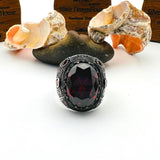 Men's Turkish Handmade Sterling Silver Red Ruby Oval Ring - 925 Gemstone Jewelry Gift for Him