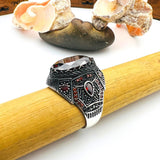 Men's Turkish Handmade Sterling Silver Red Ruby Oval Ring - 925 Gemstone Jewelry Gift for Him