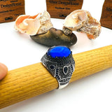 خاتم رجالي فريد مصنوع يدويًا من الفضة الإسترلينية 925 مع توباز أزرق وياقوت - حجر كريم على الطراز العثماني التركي