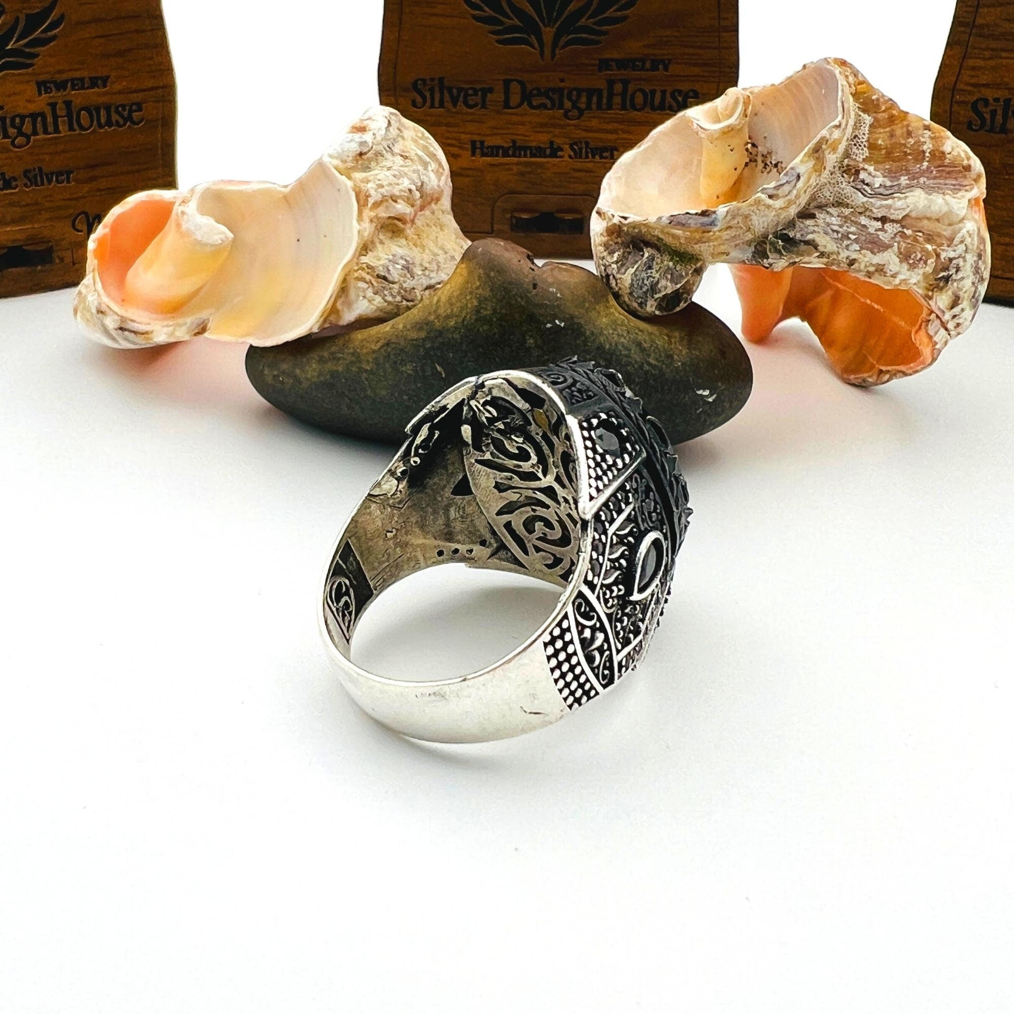 Men's Ottoman Style Peridot Sterling Silver Ring - Handcrafted Turkish Jewelry