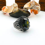 Men's Ottoman Style Peridot Sterling Silver Ring - Handcrafted Turkish Jewelry