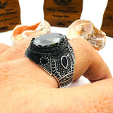 Men's Ottoman Style Peridot Sterling Silver Ring - Handcrafted Turkish Jewelry