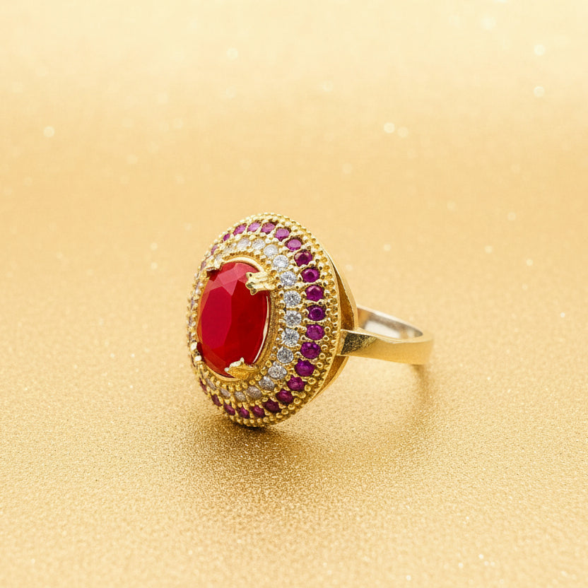 Handgefertigter türkischer Sterlingsilber-Ring mit rotem Turmalin in Ovalform | Osmanischer Stil Damen Edelstein Schmuck | Von Hurrem Sultan inspiriertes Geschenk