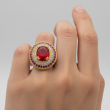 Handgefertigter türkischer Sterlingsilber-Ring mit rotem Turmalin in Ovalform | Osmanischer Stil Damen Edelstein Schmuck | Von Hurrem Sultan inspiriertes Geschenk