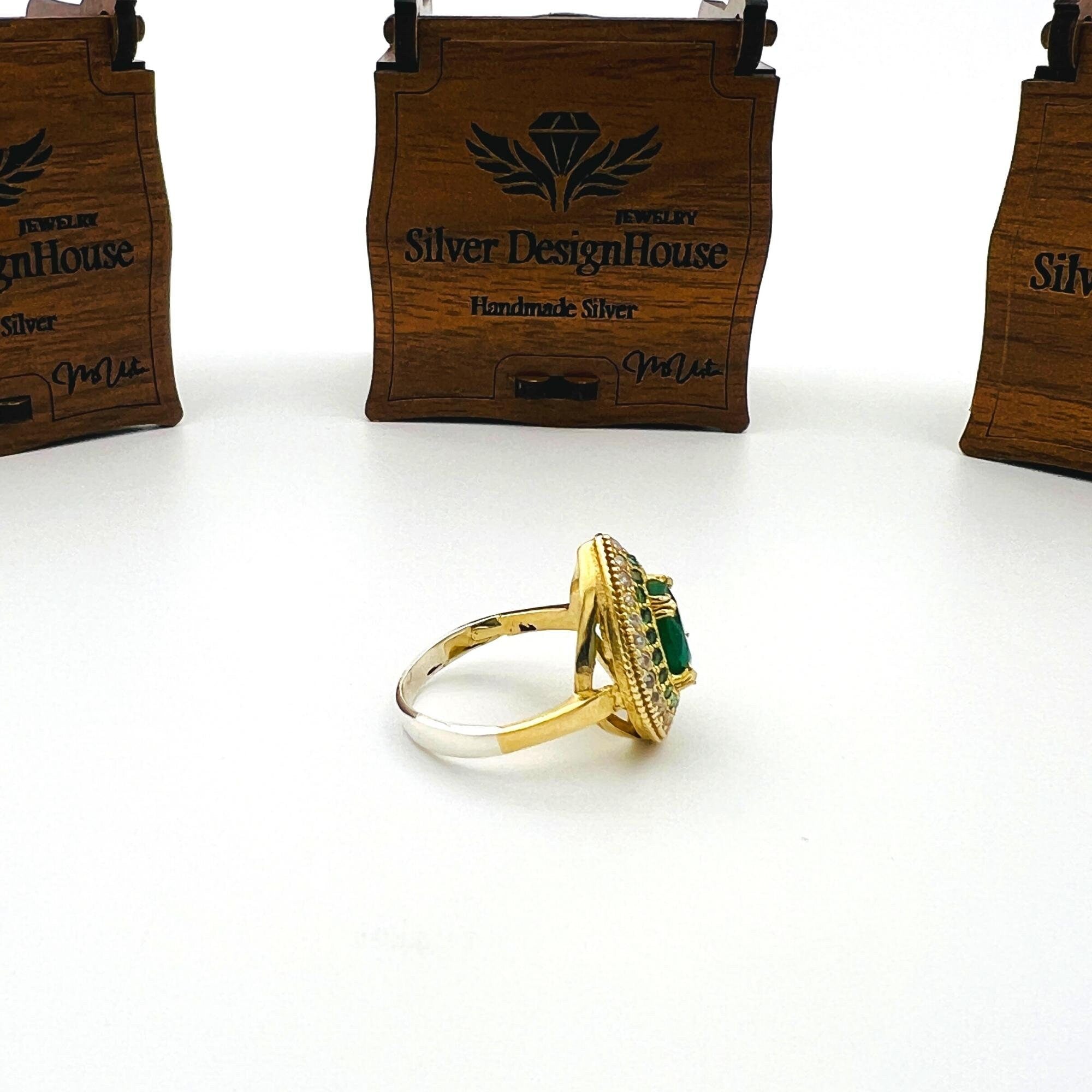 Turkish Handmade Sterling Silver Emerald Ring for Women - Ottoman Style Hurrem Sultan Inspired Green Gemstone Jewelry