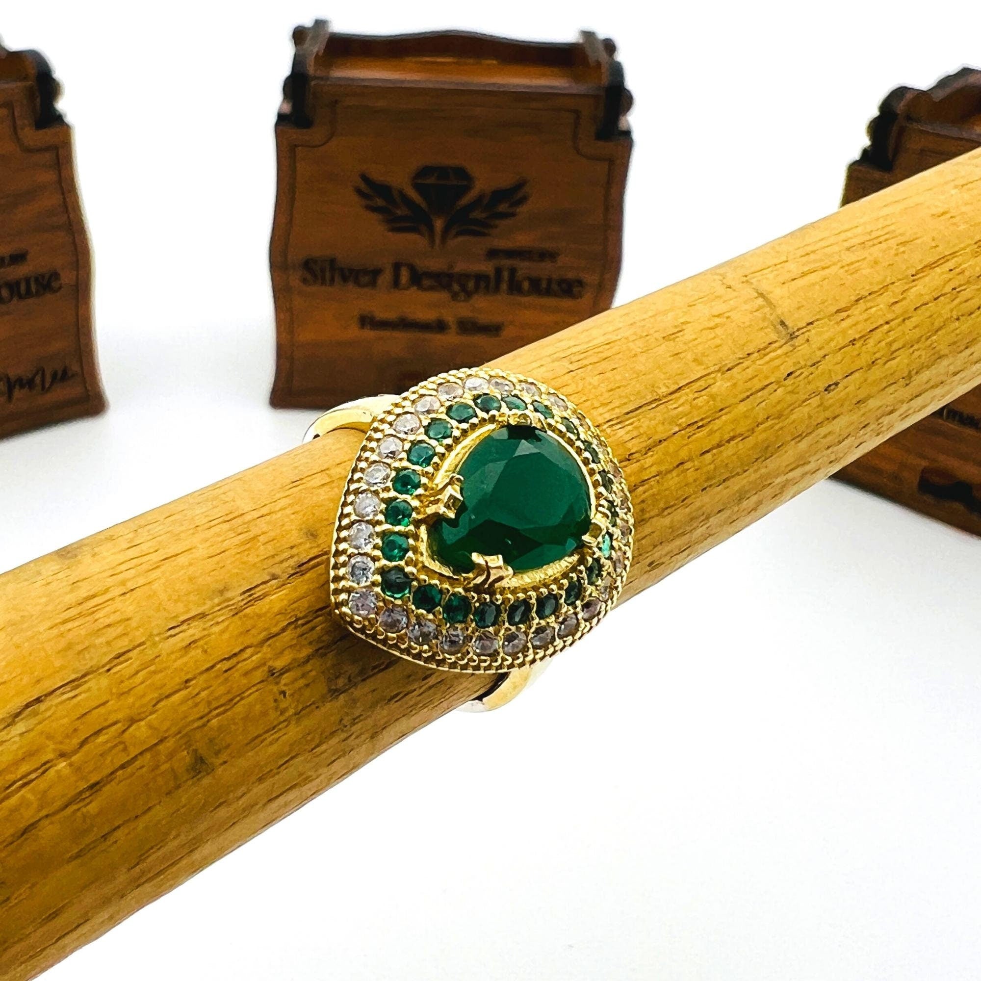 Turkish Handmade Sterling Silver Emerald Ring for Women - Ottoman Style Hurrem Sultan Inspired Green Gemstone Jewelry