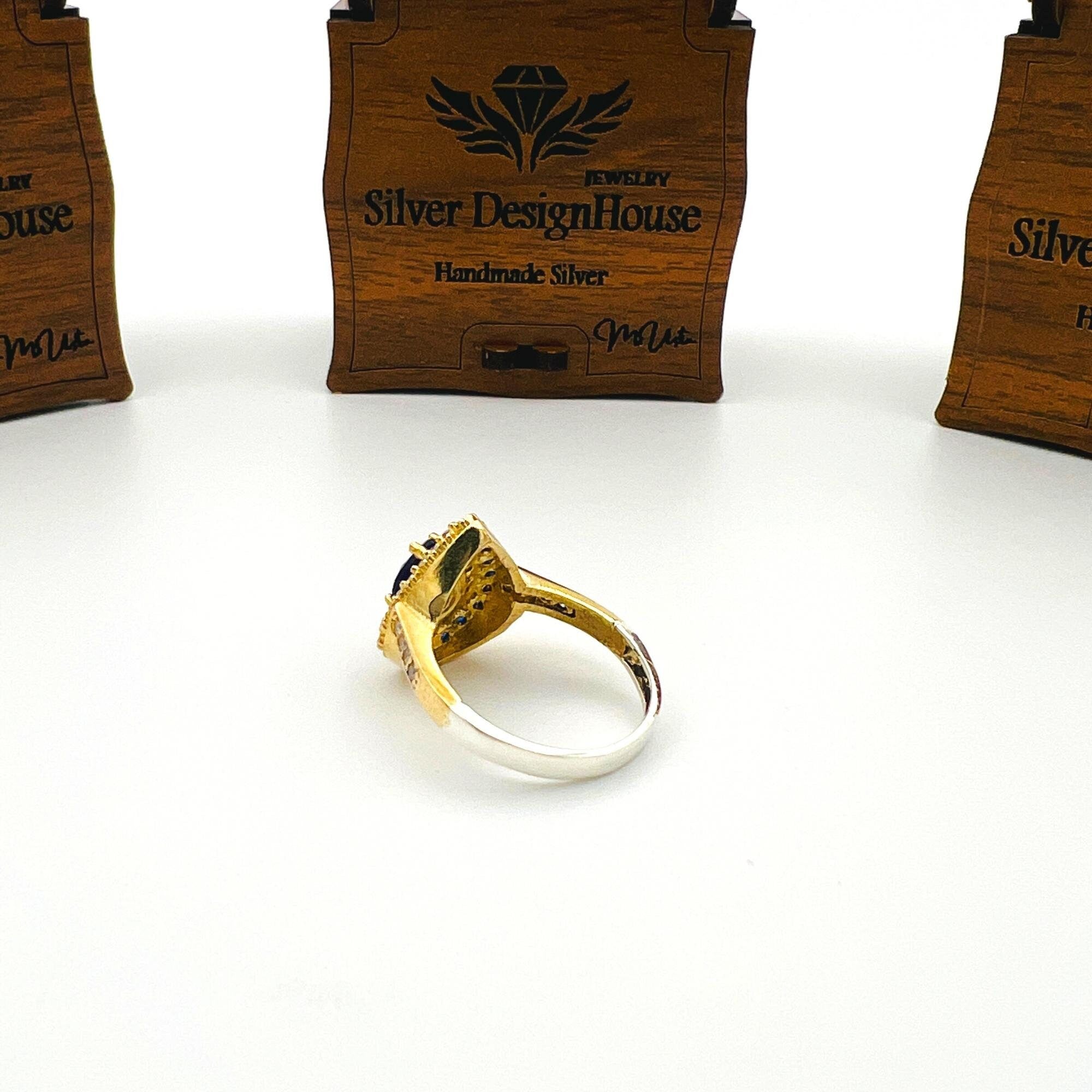 Elegant Turkish Handmade 925 Sterling Silver Blue Sapphire Ring - Ottoman Style for Women