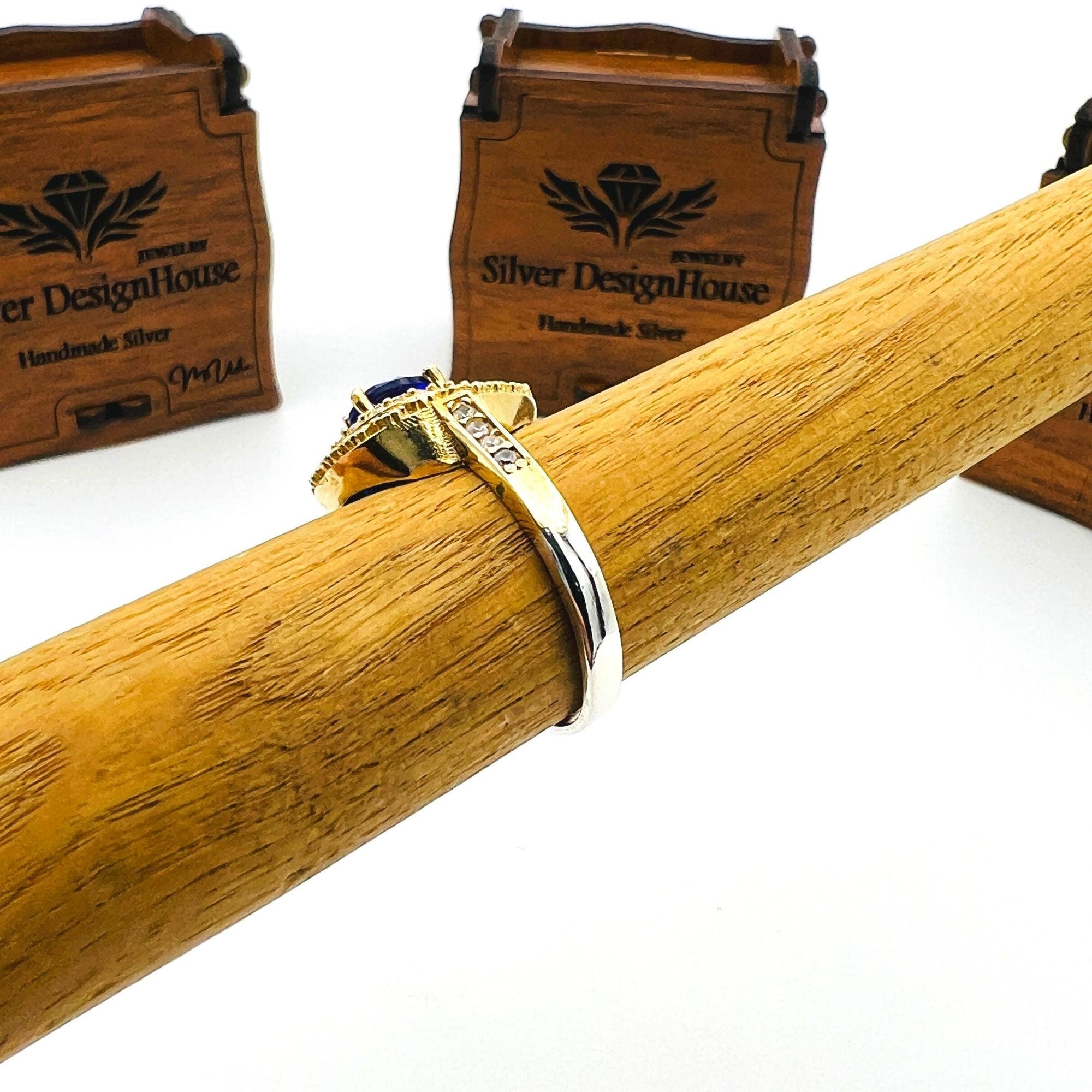 Elegant Turkish Handmade 925 Sterling Silver Blue Sapphire Ring - Ottoman Style for Women