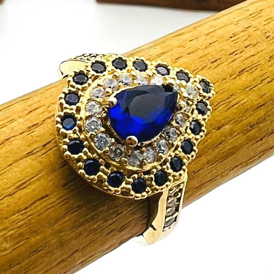 Elegant Turkish Handmade 925 Sterling Silver Blue Sapphire Ring - Ottoman Style for Women