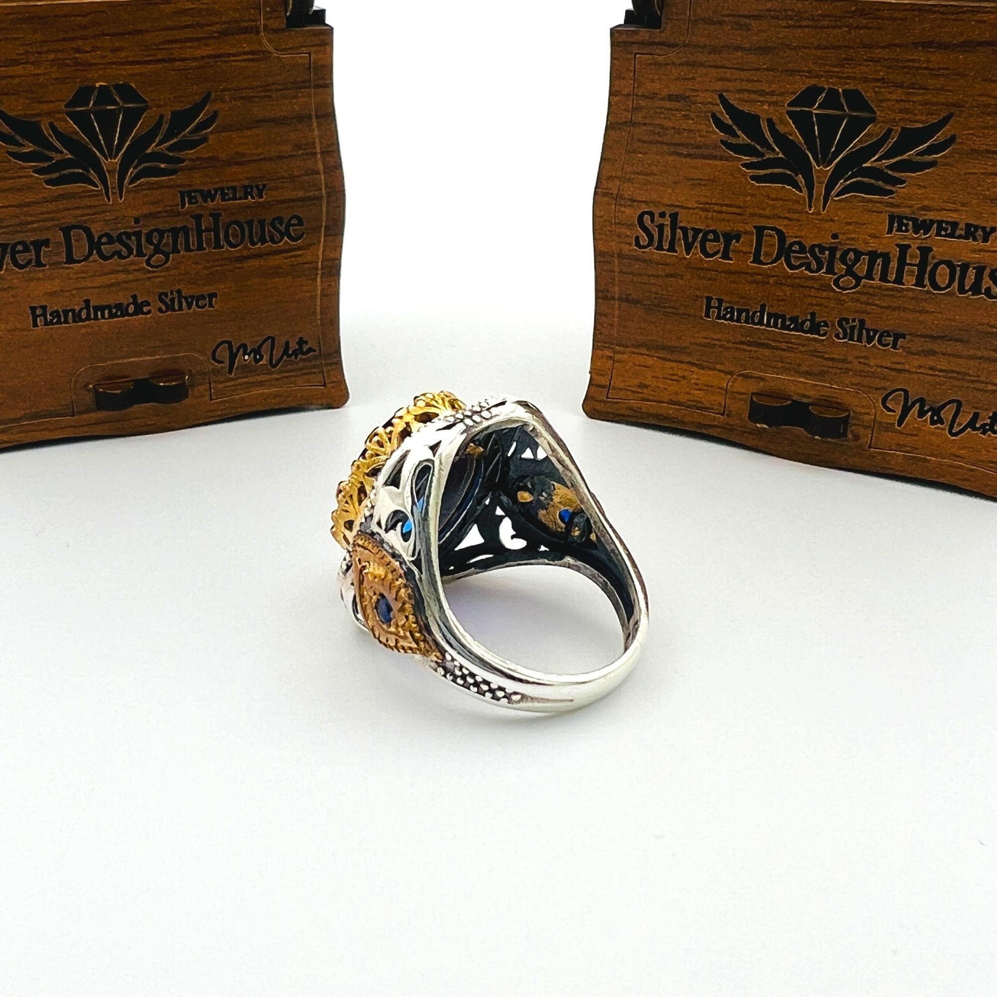 خاتم فضة بحجر تورمالين أرجواني-أزرق للرجال