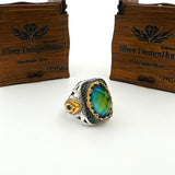 خاتم رجالي تركي أصلي مصنوع يدويًا من الفضة الإسترلينية 925 بحجر بيضاوي متعدد الألوان