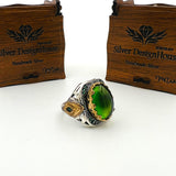 Men's Green Topaz Agate Sterling Silver Ring - Handcrafted Ottoman Style Turkish Jewelry