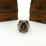 خاتم رجالي عثماني تركي يدوي الصنع من الفضة الإسترلينية متعددة الألوان بتصميم بيضاوي من التانزانيت