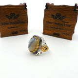 Men's Handcrafted Turkish Ottoman Style Brown Topaz Agate 925 Sterling Silver Ring