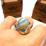 Men's Handcrafted Turkish Ottoman Style Brown Topaz Agate 925 Sterling Silver Ring