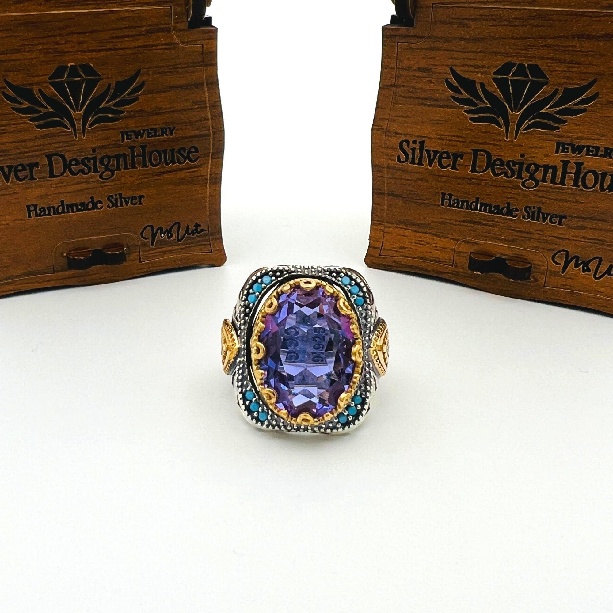 Men's Handcrafted Sterling Silver Amethyst Ring | Authentic Ottoman Design | Turkish Artisan Jewelry