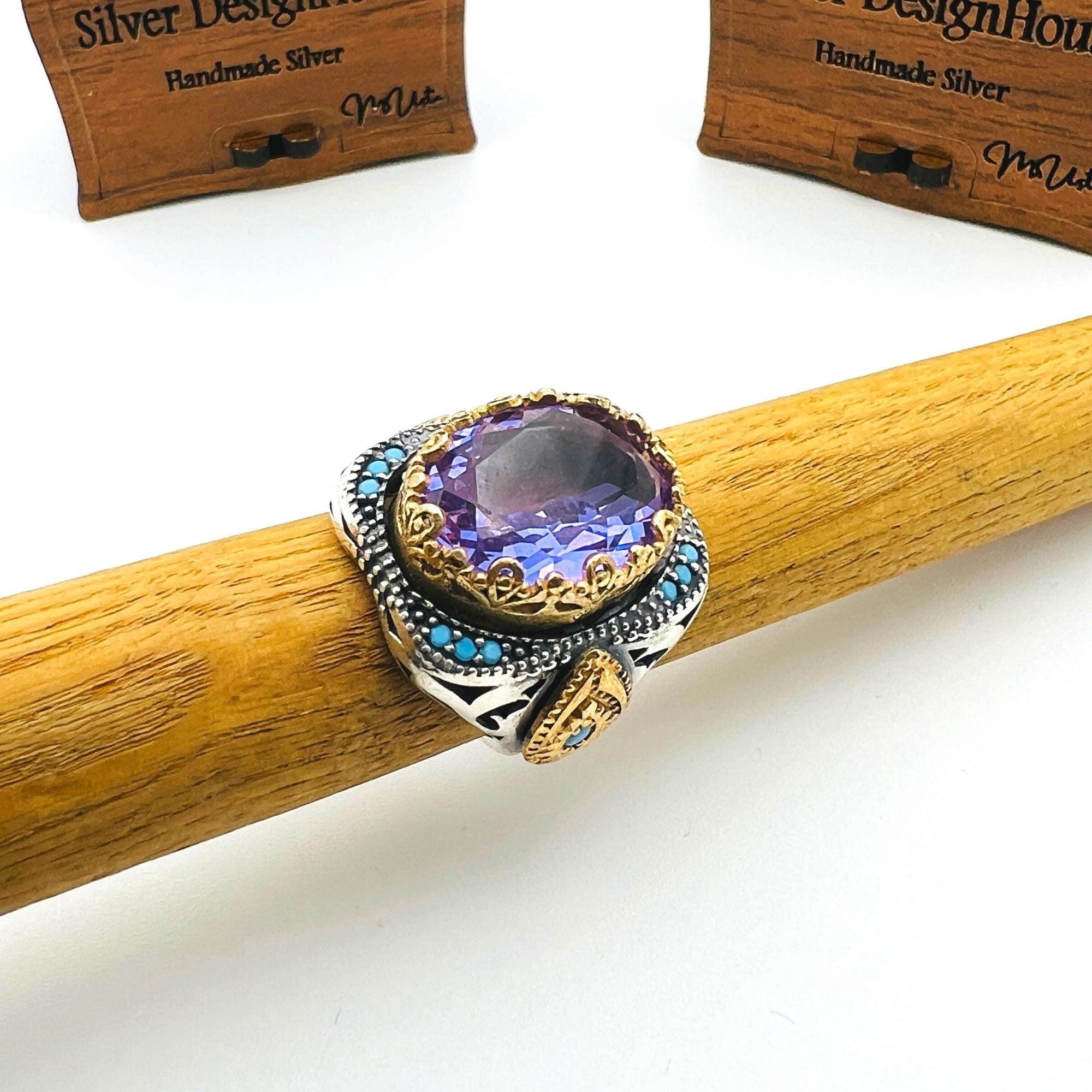 Men's Handcrafted Sterling Silver Amethyst Ring | Authentic Ottoman Design | Turkish Artisan Jewelry