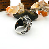 خاتم رجالي تركي مصنوع يدويًا من الفضة الإسترلينية 925 | حجر زركون أحمر بيضاوي وتفصيل نسر عثماني