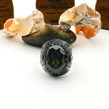 Men's Ottoman Style Peridot Sterling Silver Ring - Handcrafted Turkish Jewelry
