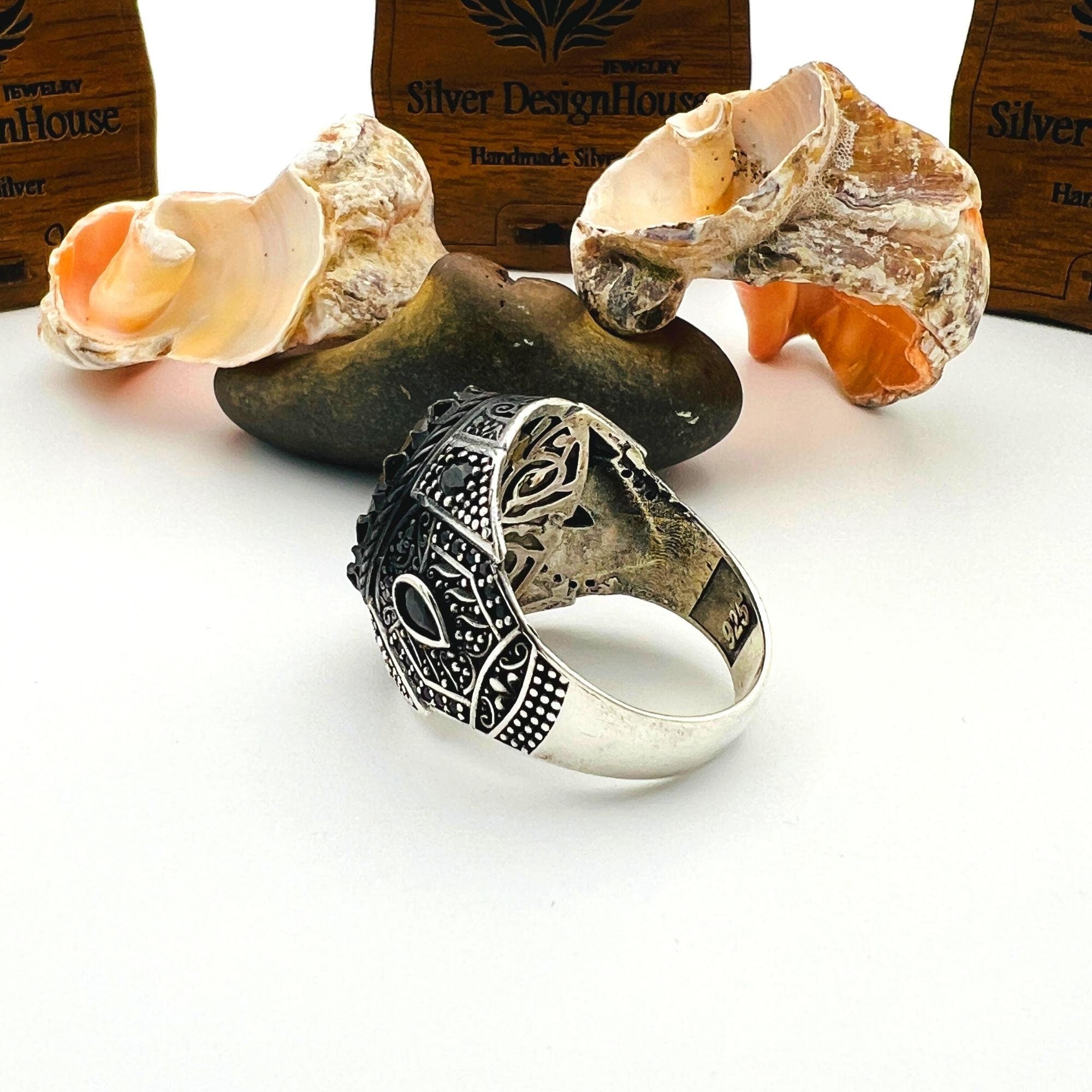 Men's Ottoman Style Peridot Sterling Silver Ring - Handcrafted Turkish Jewelry