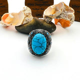 Men's Handcrafted Sterling Silver Blue Topaz Turquoise Ring - Ottoman Style Statement Jewelry Gift