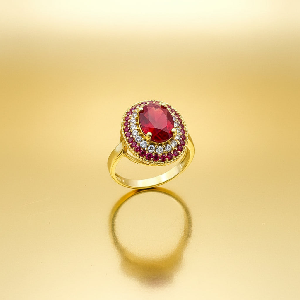 Handgefertigter türkischer Sterlingsilber-Ring mit rotem Turmalin in Ovalform | Osmanischer Stil Damen Edelstein Schmuck | Von Hurrem Sultan inspiriertes Geschenk