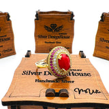 Handcrafted Turkish Sterling Silver Red Tourmaline Oval Ring | Ottoman Style Women's Gemstone Jewelry | Hurrem Sultan Inspired Gift