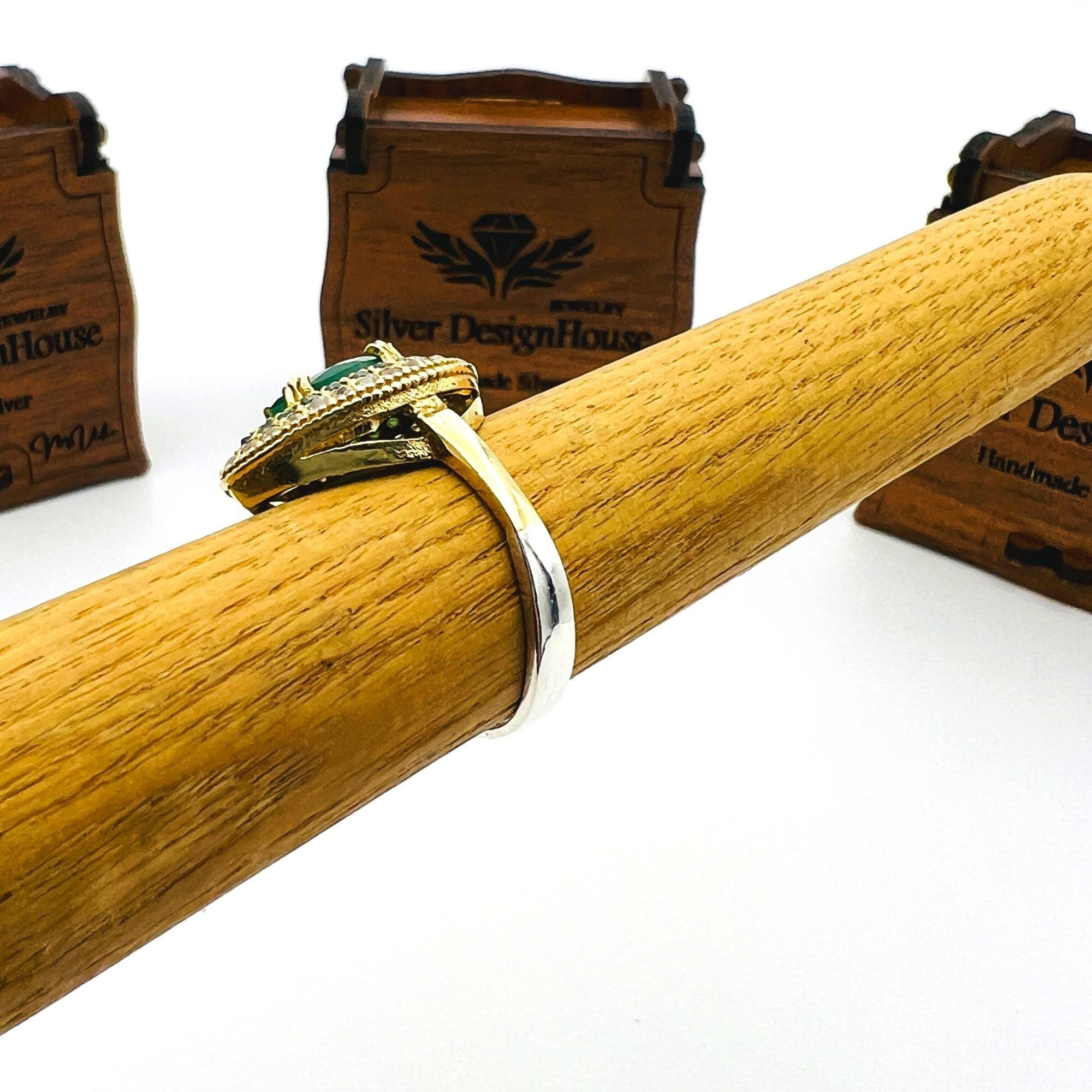 Turkish Handmade Sterling Silver Emerald Ring for Women - Ottoman Style Hurrem Sultan Inspired Green Gemstone Jewelry